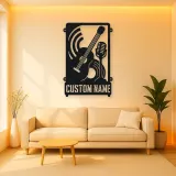 Personalized Double Bass Music Metal Wall Art with Vintage Microphone