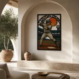 Baseball Batter in Stadium at Sunset Colorful Metal Wall Art