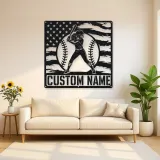 Personalized Female Softball Batter American Flag Metal Wall Art