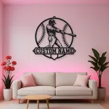 Personalized Baseball Batter Stitched Ball Metal Wall Art