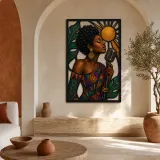 Afro Jazz Singer with Vintage Microphone and Sun Colorful Metal Wall Art