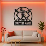 Personalized Baseball Batter Metal Wall Art with Crossed Bats