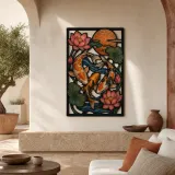 Koi Fish with Lotus Flowers and Copper Sun Colorful Metal Wall Art