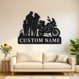 Personalized Adventure Motorcycle Mountain Family Metal Wall Art
