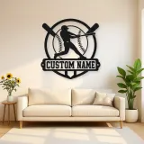 Personalized Baseball Batter Crossed Bats Metal Wall Art