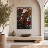 Praying Hands with Red Roses and Crescent Moon Colorful Metal Wall Art