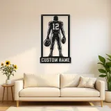 Personalized Number 12 Football Player Back View Metal Wall Art