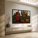 Desert Cactus Garden with Colorful Wildflowers Metal Wall Art
