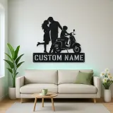 Personalized Scooter Family with Young Rider Metal Wall Art