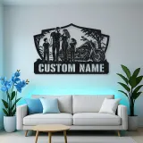 Personalized Family of Four Cruiser Motorcycle Metal Wall Art