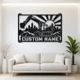 Personalized Excavator Metal Wall Art with Construction Skyline