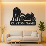Personalized Sport Bike Family of Three Metal Wall Art