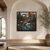 Rainbow Trout Jumping in Mountain River Colorful Metal Wall Art