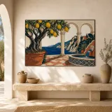 Mediterranean Lemon Courtyard with Sea View Colorful Metal Wall Art