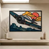 Vintage Airplane Flying over Southwest Desert Colorful Metal Wall Art