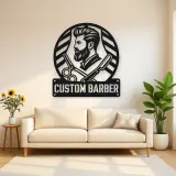 Personalized Barber Metal Wall Art with Scissors and Razor