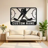 Personalized Ice Hockey Metal Wall Art with Crossed Sticks