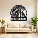 Personalized Family of Four Dog and Motorcycle Metal Wall Art