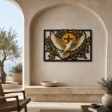 White Dove with Cross and Olive Branches Colorful Metal Wall Art