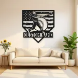 Personalized Female Softball Power Swing American Flag Metal Wall Art