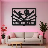 Personalized Baseball Batter Metal Wall Art with Ball Diamond