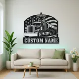 Personalized Tanker Semi Truck American Flag Metal Wall Art