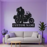 Personalized Helmet Couple and Touring Motorcycle Metal Wall Art