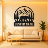 Personalized Bear and Pine Forest Metal Wall Art