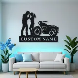 Personalized Vintage Motorcycle Couple Metal Wall Art with Heart