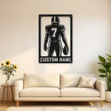 Personalized Number 7 Football Player Back View Metal Wall Art