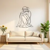 Seated Knee Embrace Metal Wall Art | Feminine Figure Wall Decor