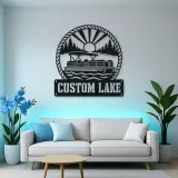 Personalized Pontoon Boat Metal Wall Art with Mountain Lake
