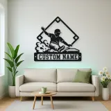 Personalized Baseball Player Sliding Home Metal Wall Art