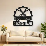Personalized Vintage Pickup Truck Metal Wall Art with Wrench Detail