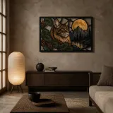 Maine Coon Cat in Mountains beneath Full Moon Colorful Metal Wall Art