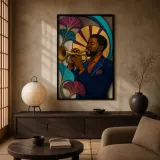 Black Jazz Trumpet Player in Art Deco Style Colorful Metal Wall Decor
