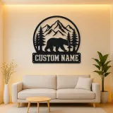 Personalized Bear and Pine Forest Metal Wall Art