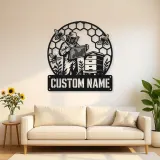 Personalized Beekeeper Honeycomb Frame and Hive Metal Wall Art