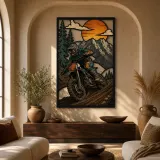 Motocross Rider Climbing a Forest Trail Colorful Metal Wall Art