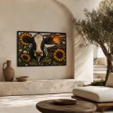 Holstein Cow with Sunflowers by Rustic Barn Colorful Metal Wall Art