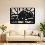 Personalized Football Helmet Metal Wall Art with Goalposts