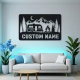 Personalized Travel Trailer Metal Wall Art with Campfire