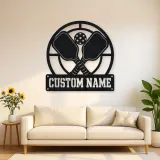 Personalized Pickleball Paddle Metal Wall Art with Court Lines