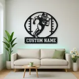 Personalized Football Player Metal Wall Art with Ball Frame