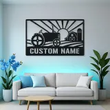 Personalized Farm Tractor Metal Wall Art with Sunrise