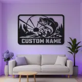 Personalized Bass Fishing Metal Wall Art with Fisherman