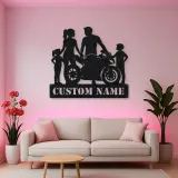 Personalized Sport Motorcycle Family of Four Metal Wall Art