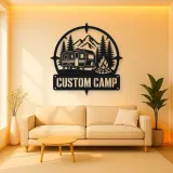 Personalized Travel Trailer Metal Wall Art with Campfire Scene