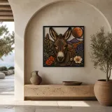 Donkey with Mountain Wildflowers and Copper Moon Colorful Metal Wall Art