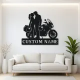 Personalized Helmet Couple and Touring Motorcycle Metal Wall Art